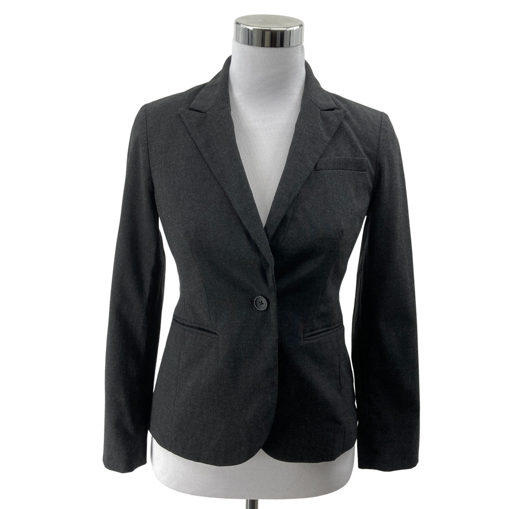 Banana Republic Womens 0P Petite Gray Blazer Jacket Stretch Career Wool Look